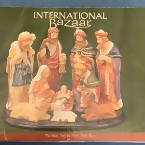 International Bazaar Traditional Porcelain Nativity and Wood Base